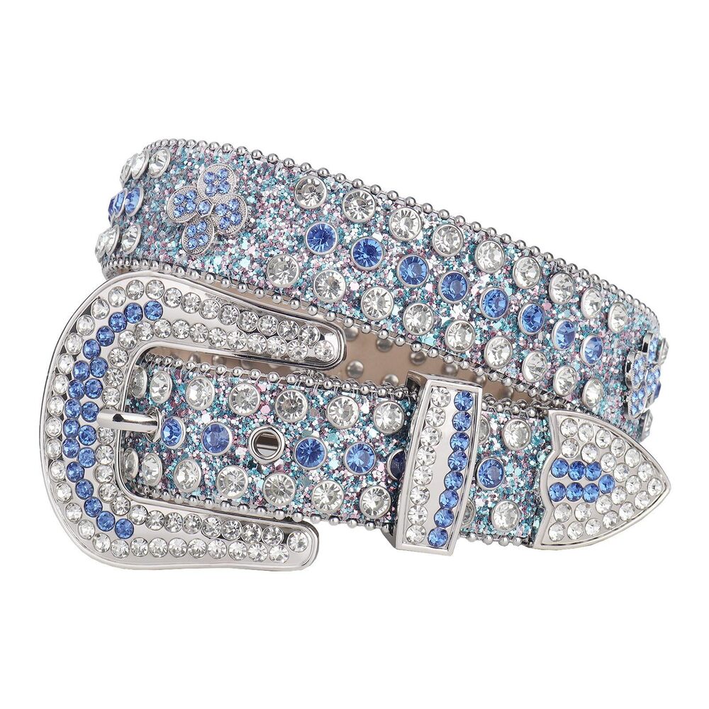 9255 Four Leaves Rhinestone Belts For Men Women Western Punk Rock Diamond